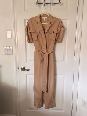 H&M Tan Utility Jumpsuit with Tie Waist